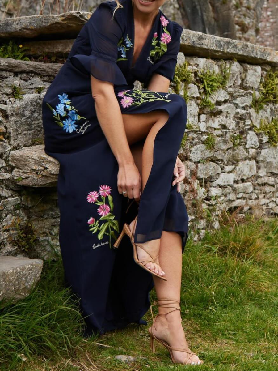 Navy Blue Flower Elegant Dress