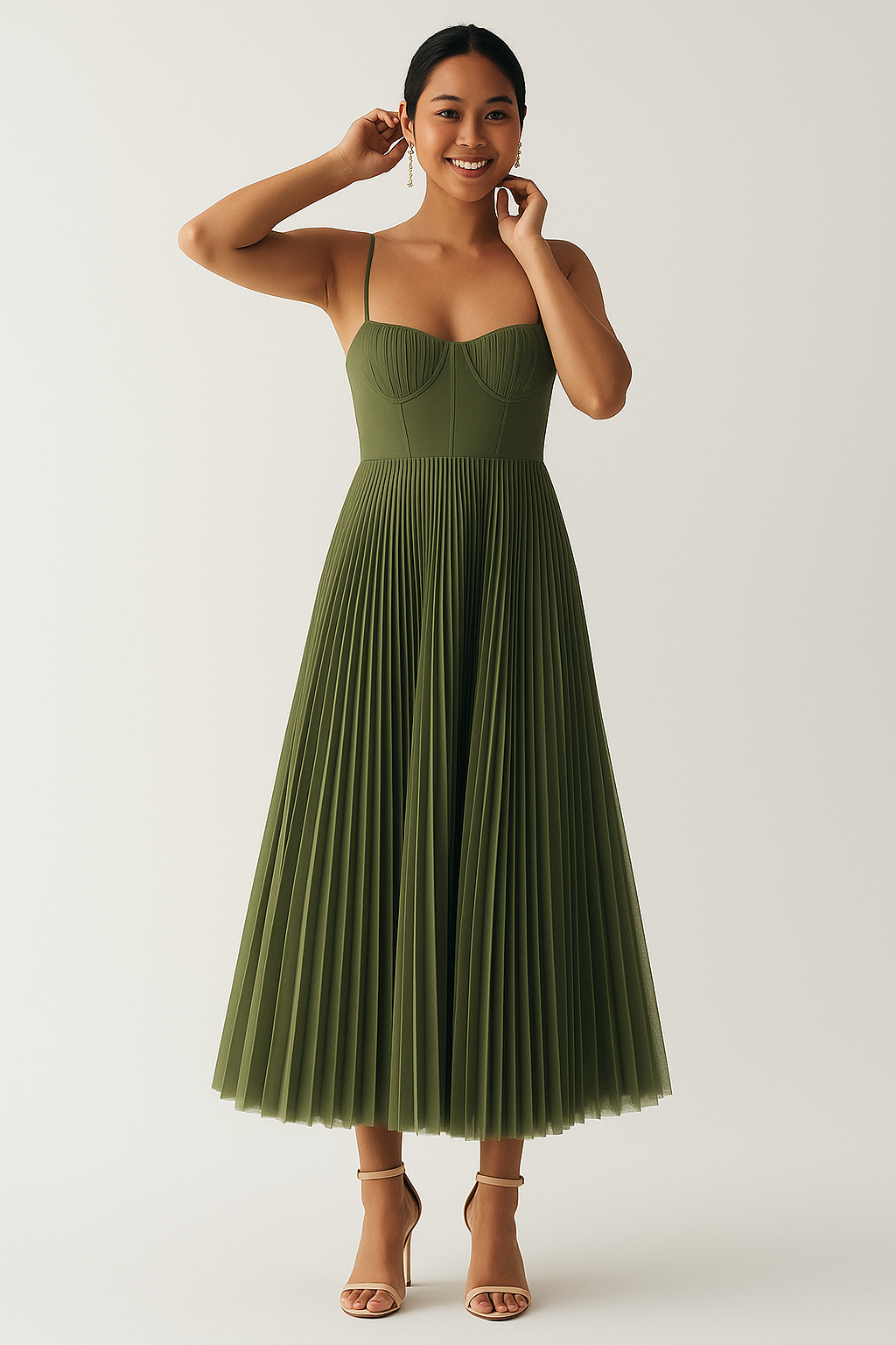 Isabelle | Pleated Tulle Midi Dress