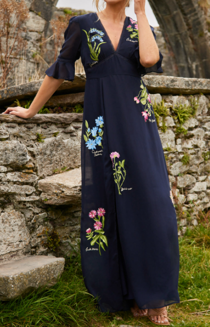 Navy Blue Flower Elegant Dress