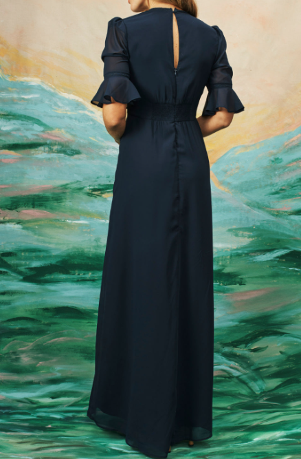 Navy Blue Flower Elegant Dress