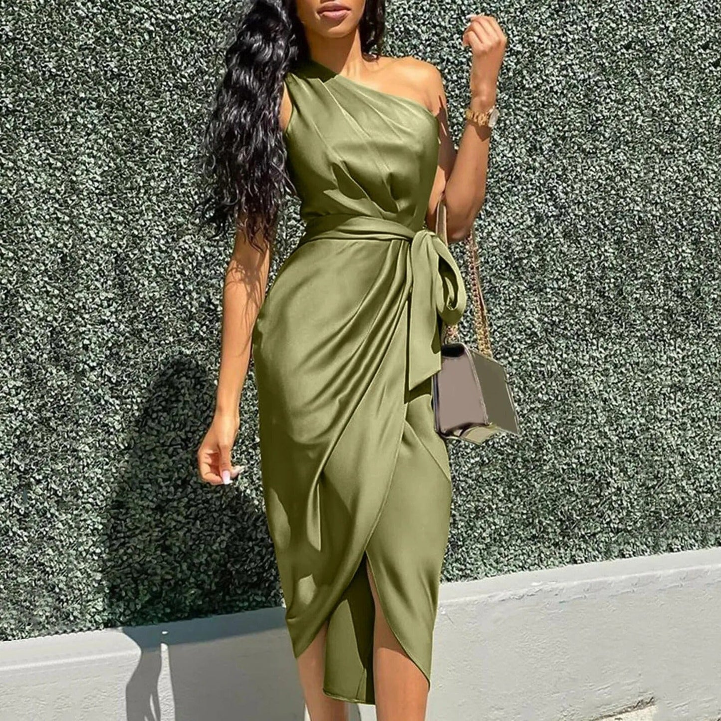 Eve | Silk Asymmetrical Maxi Dress with Ruffles