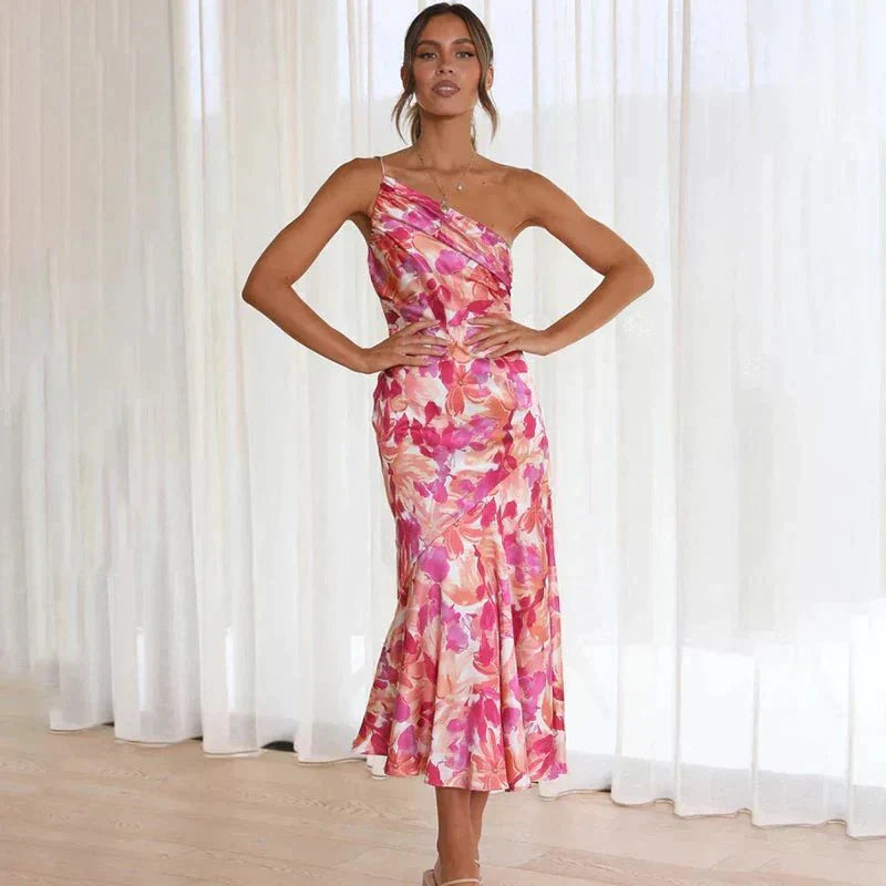 Flora™ | Asymmetrical Floral Midi Dress