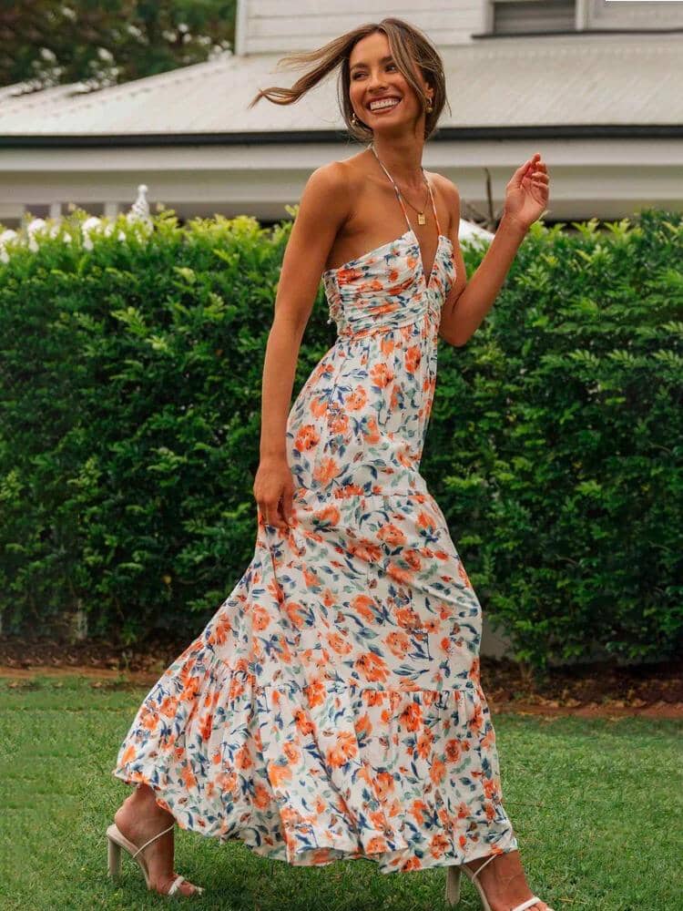 Louise™ | Floral Halter Maxi Summer Dress