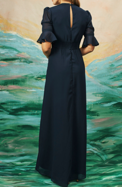 Navy Blue Flower Elegant Dress