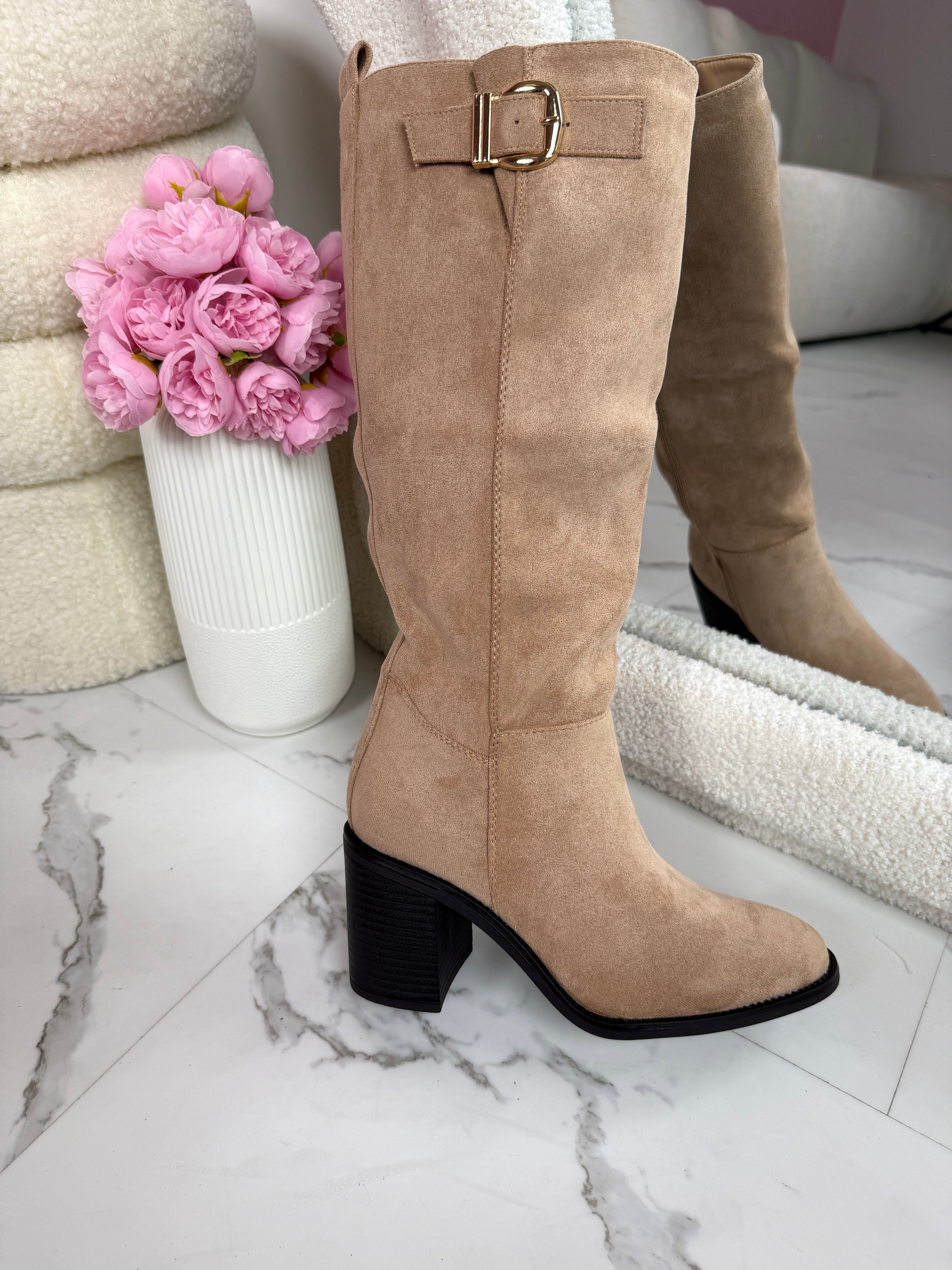 Sandy Khaki Wysokie Botki
