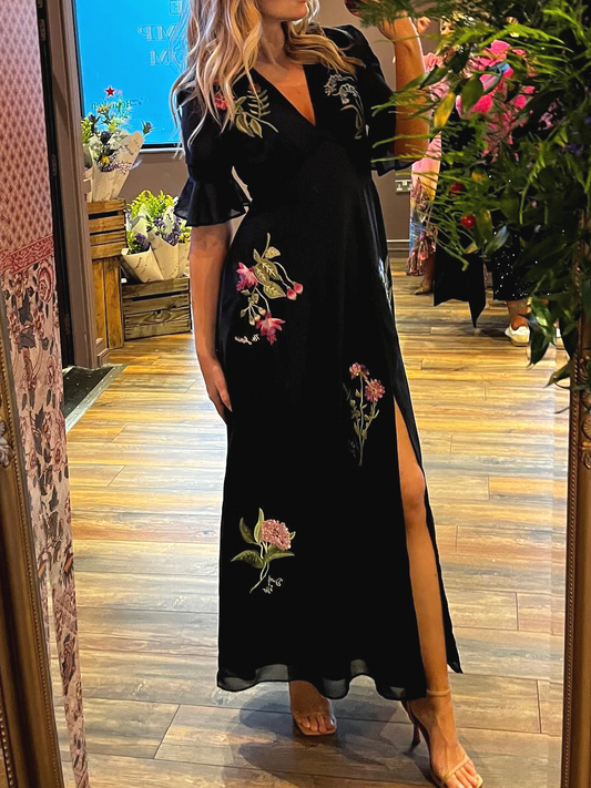 Navy Blue Flower Elegant Dress