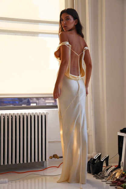 Charlotte™ | Elegant Silk Maxi Dress with Open Back