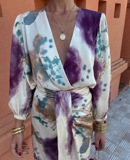 Emma™ | Elegant Silk Dress with V-Neck
