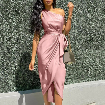 Eve | Silk Asymmetrical Maxi Dress with Ruffles