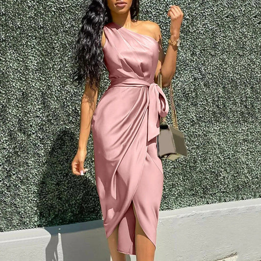 Eve | Silk Asymmetrical Maxi Dress with Ruffles