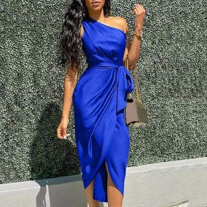 Eve | Silk Asymmetrical Maxi Dress with Ruffles
