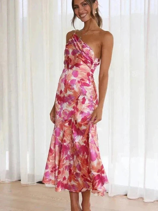 Flora™ | Asymmetrical Floral Midi Dress