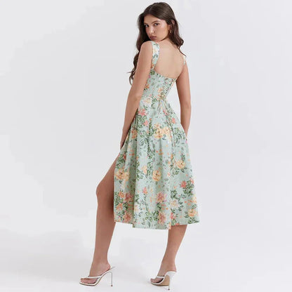 Freya™ | Floral Corset Midi Dress
