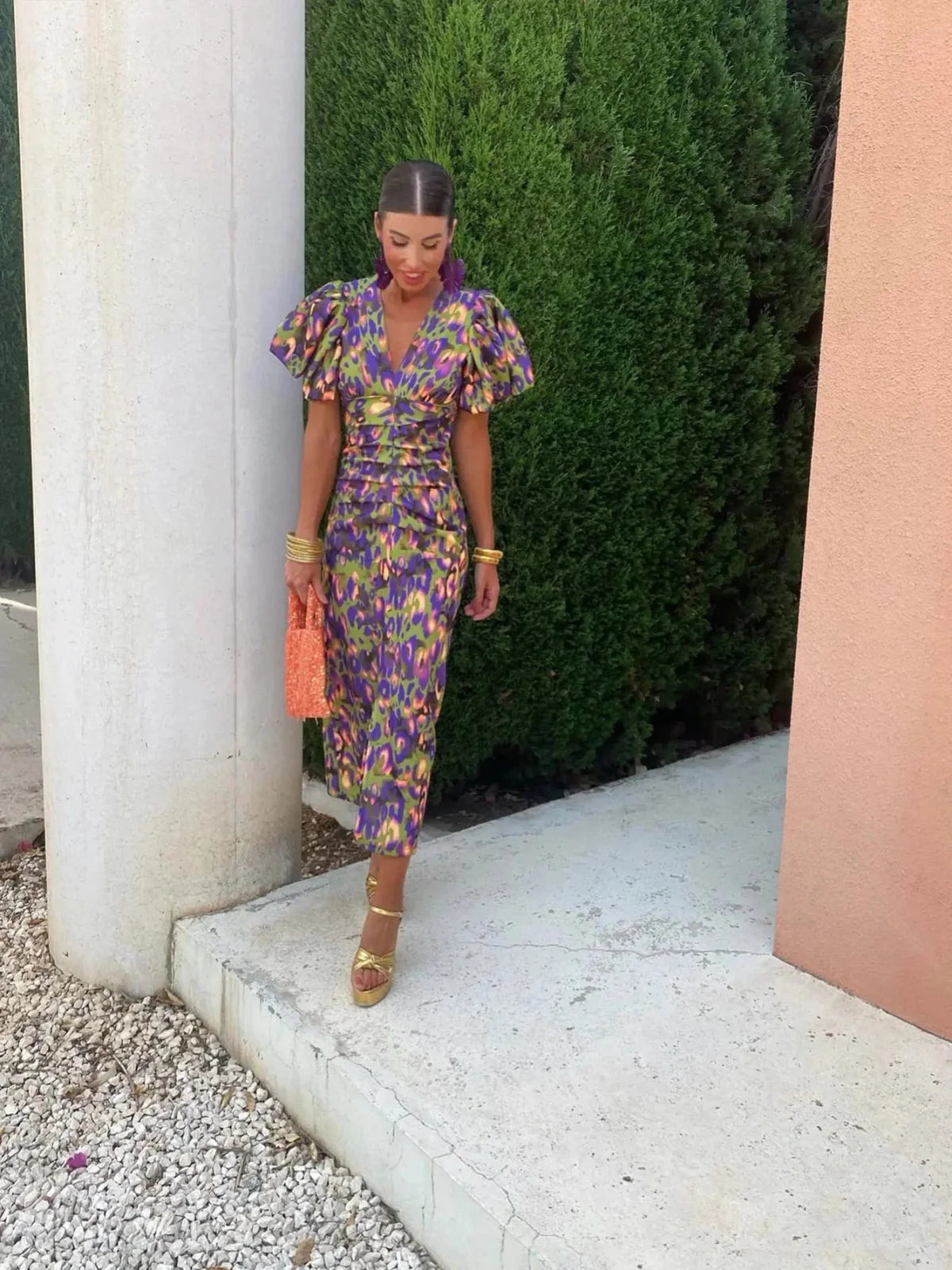 Lily™ | Colourful Dress with Pleated Sleeves