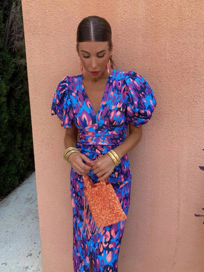 Lily™ | Colourful Dress with Pleated Sleeves