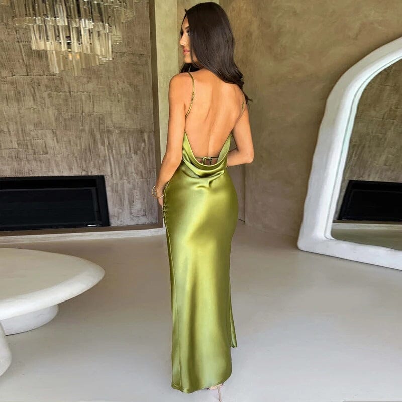 Lily™ | Satin Maxi Dress with Spaghetti Straps