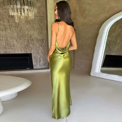 Lily™ | Satin Maxi Dress with Spaghetti Straps
