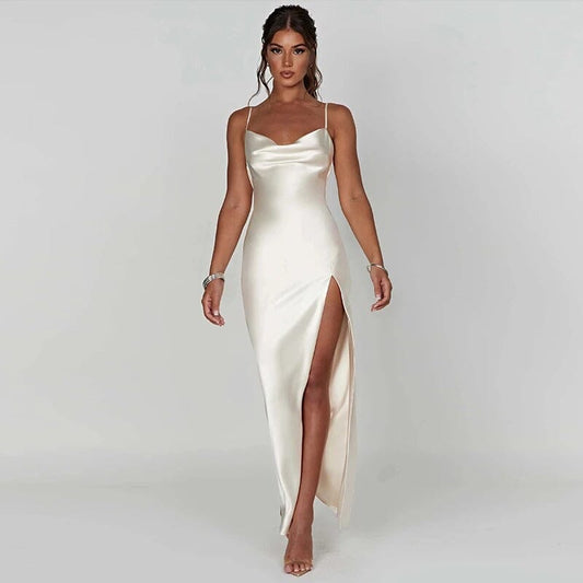 Lily™ | Satin Maxi Dress with Spaghetti Straps