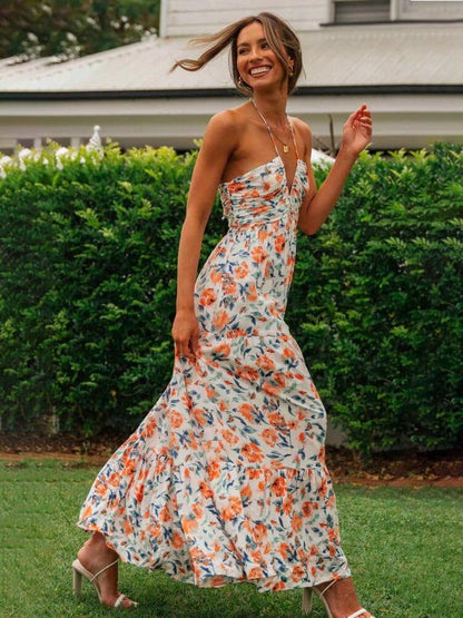 Louise™ | Floral Halter Maxi Summer Dress